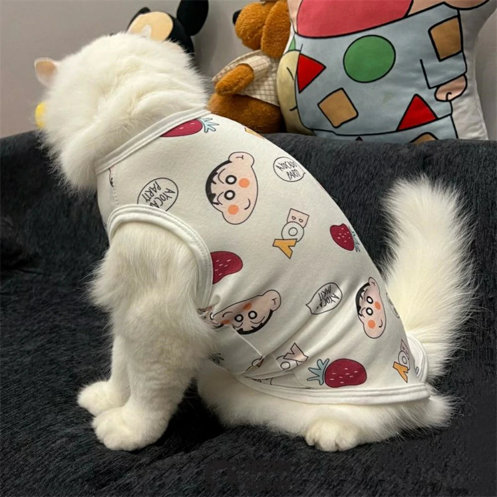 Cute cartoon cat vest, no linting, anti-shedding, cool and breathable
