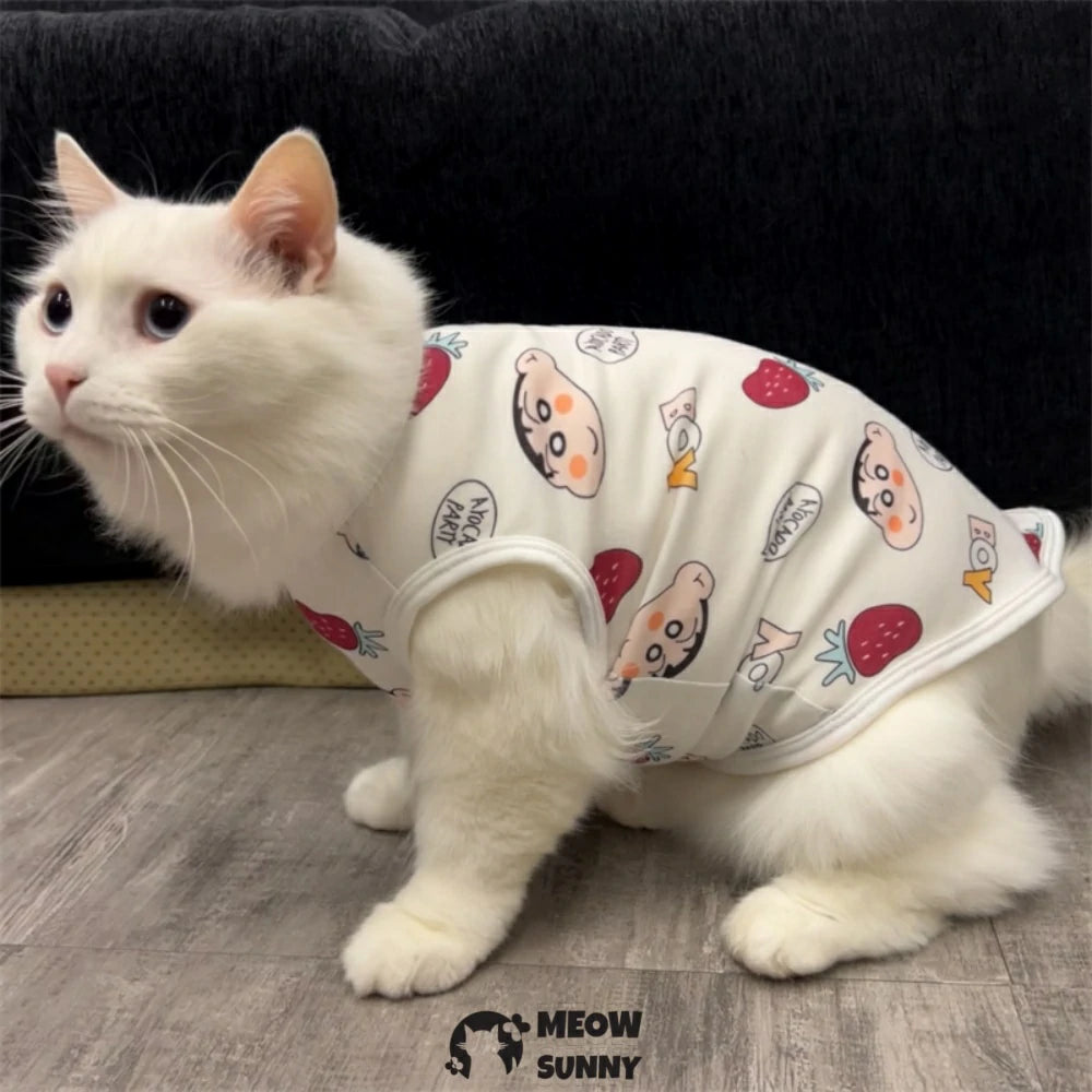 Cute cartoon cat vest, no linting, anti-shedding, cool and breathable