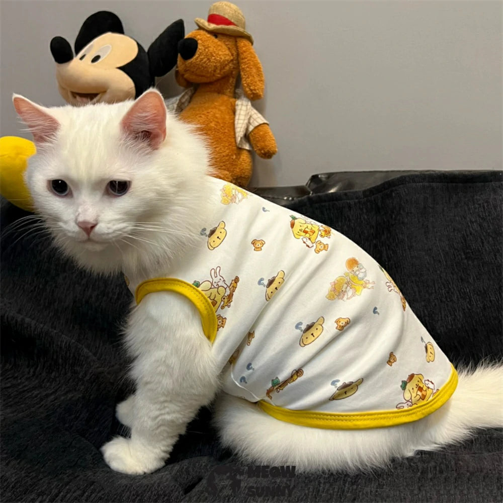 Cute cartoon cat vest thin cat clothes anti-shedding