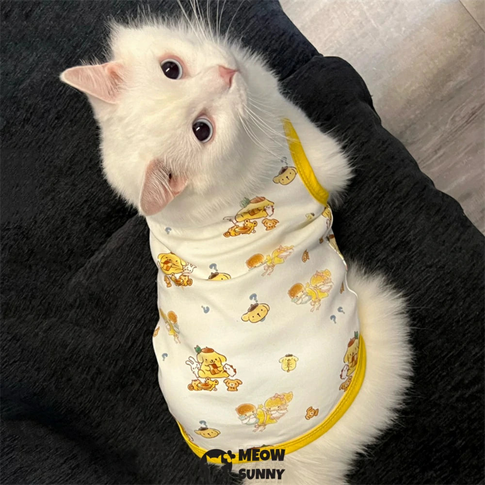 Cute cartoon cat vest thin cat clothes anti-shedding