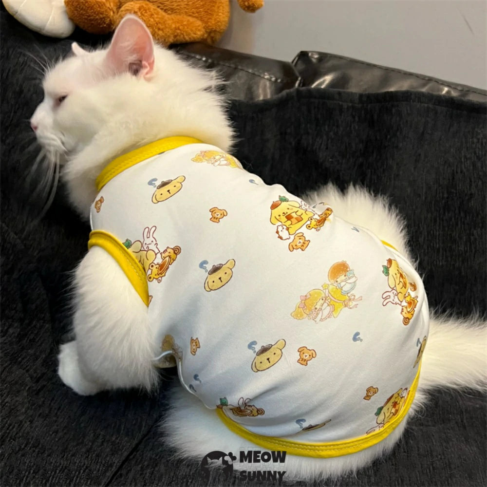 Cute cartoon cat vest thin cat clothes anti-shedding