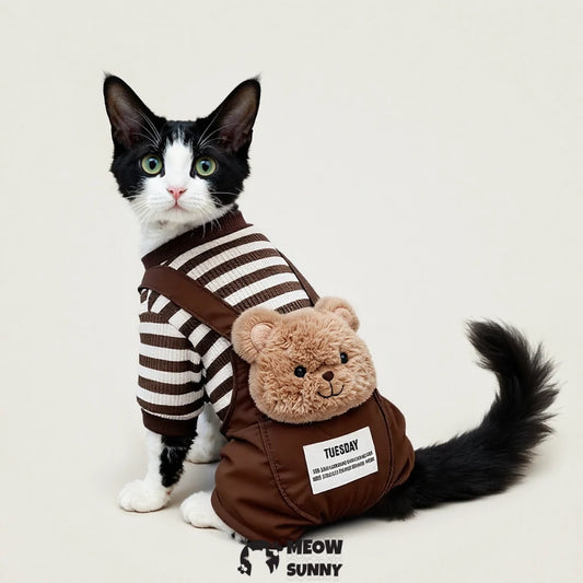 Cute cartoon doll decorated pet overalls for hairless cats (prevents shedding).