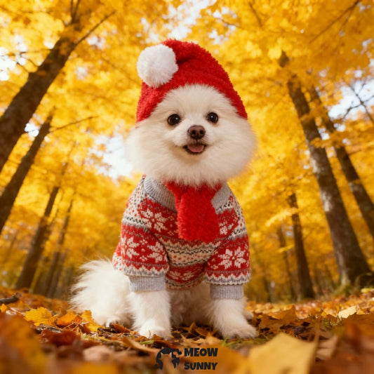 Cute dog Christmas outfit: knitted vintage pattern sweater