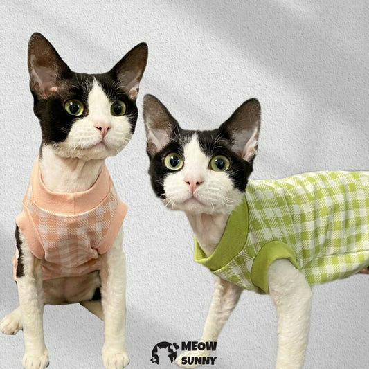 Devon Hairless Cat Skin-friendly Hypoallergenic Short-sleeved Plaid Vest