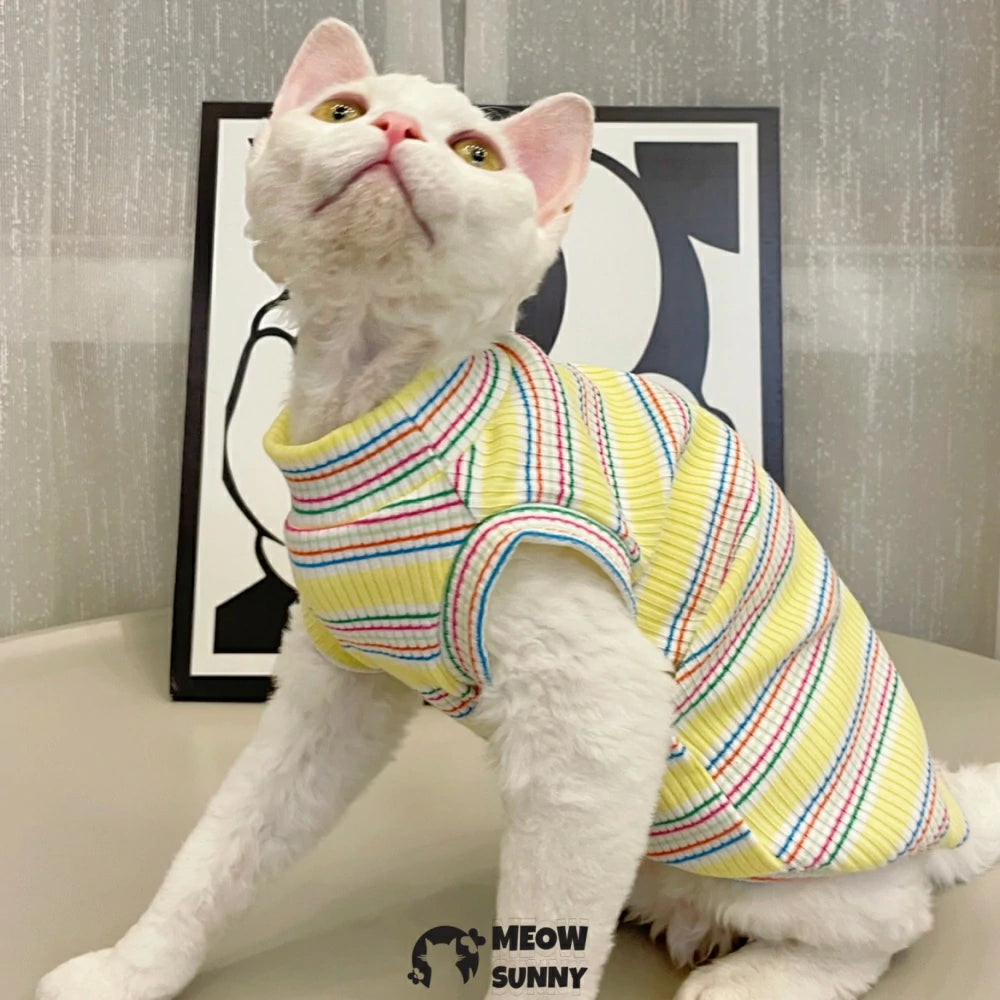 Devon cat clothes pure cotton colorful striped high elastic vest