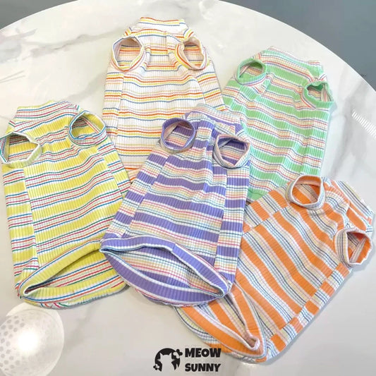 Devon cat clothes pure cotton colorful striped high elastic vest