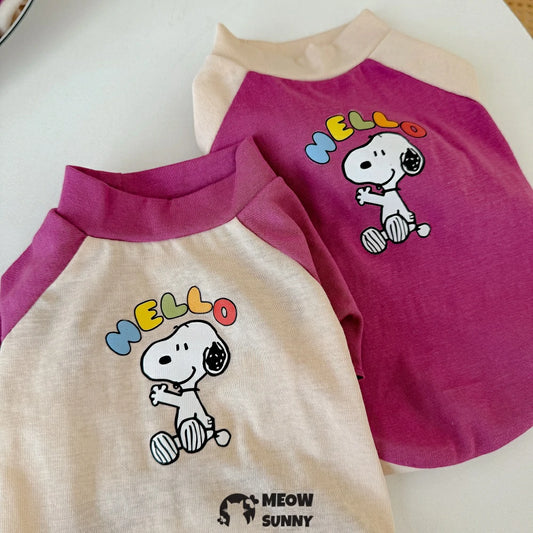 Devon cat clothes pure cotton contrast color stitching print T-shirt