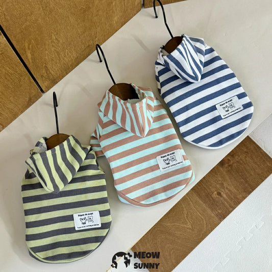 Devon cat clothes spring and autumn pure cotton striped hooded sweatshirt