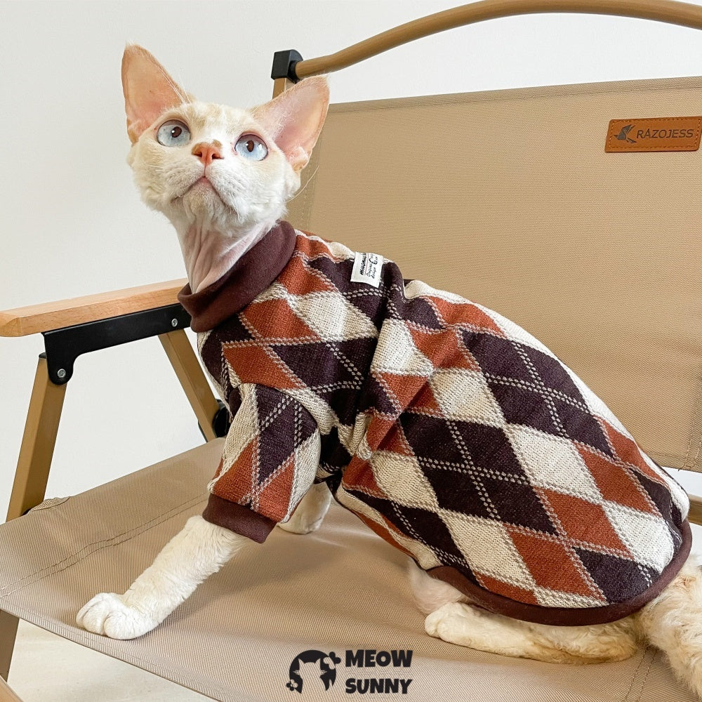Diamond Check Sweater for Sphynx and Hairless Cat Breeds