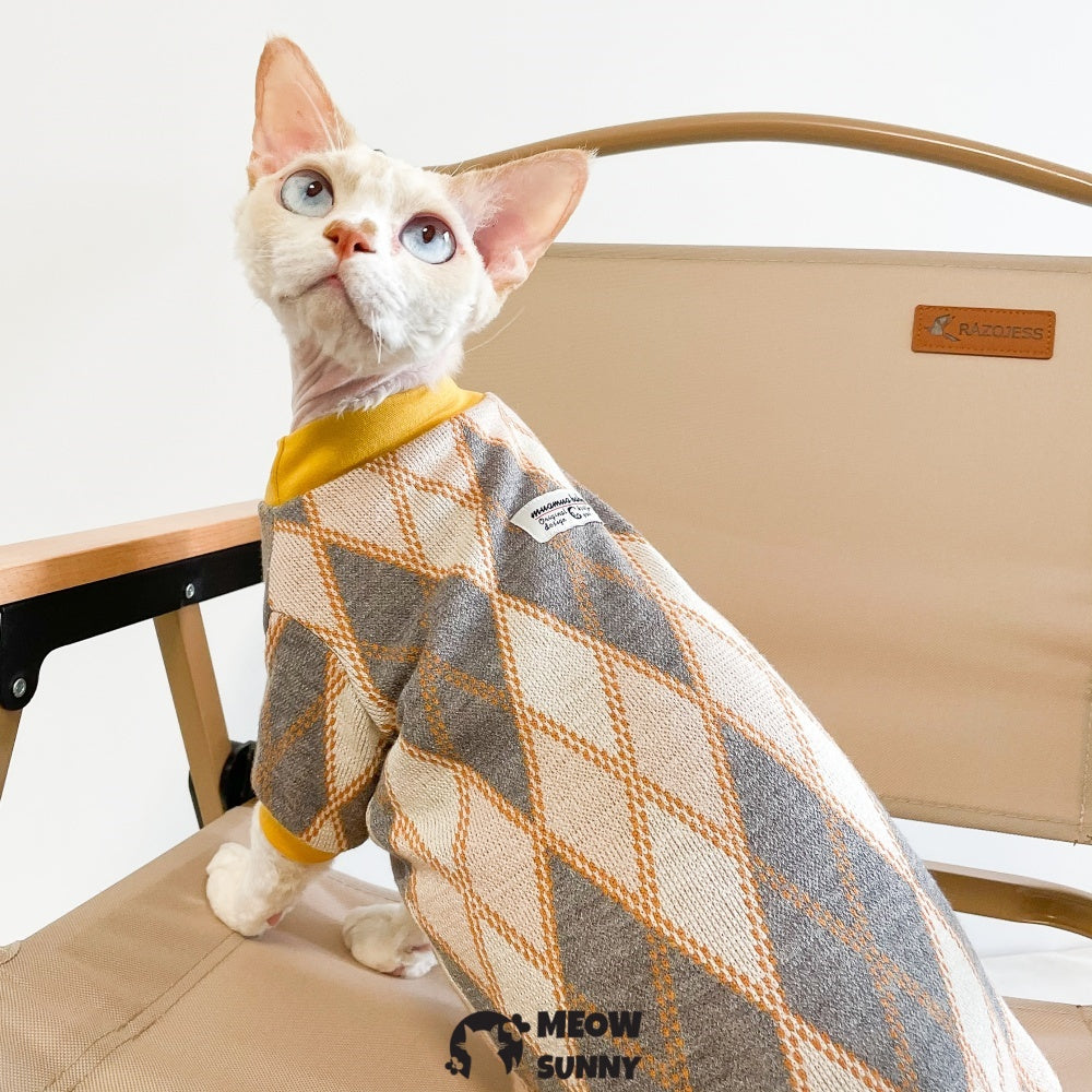 Diamond Check Sweater for Sphynx and Hairless Cat Breeds