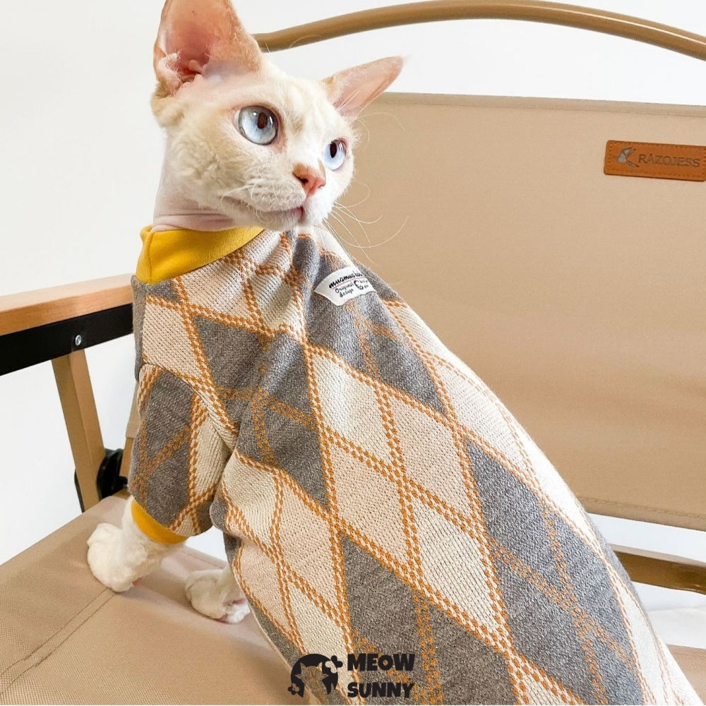 Diamond Check Sweater for Sphynx and Hairless Cat Breeds