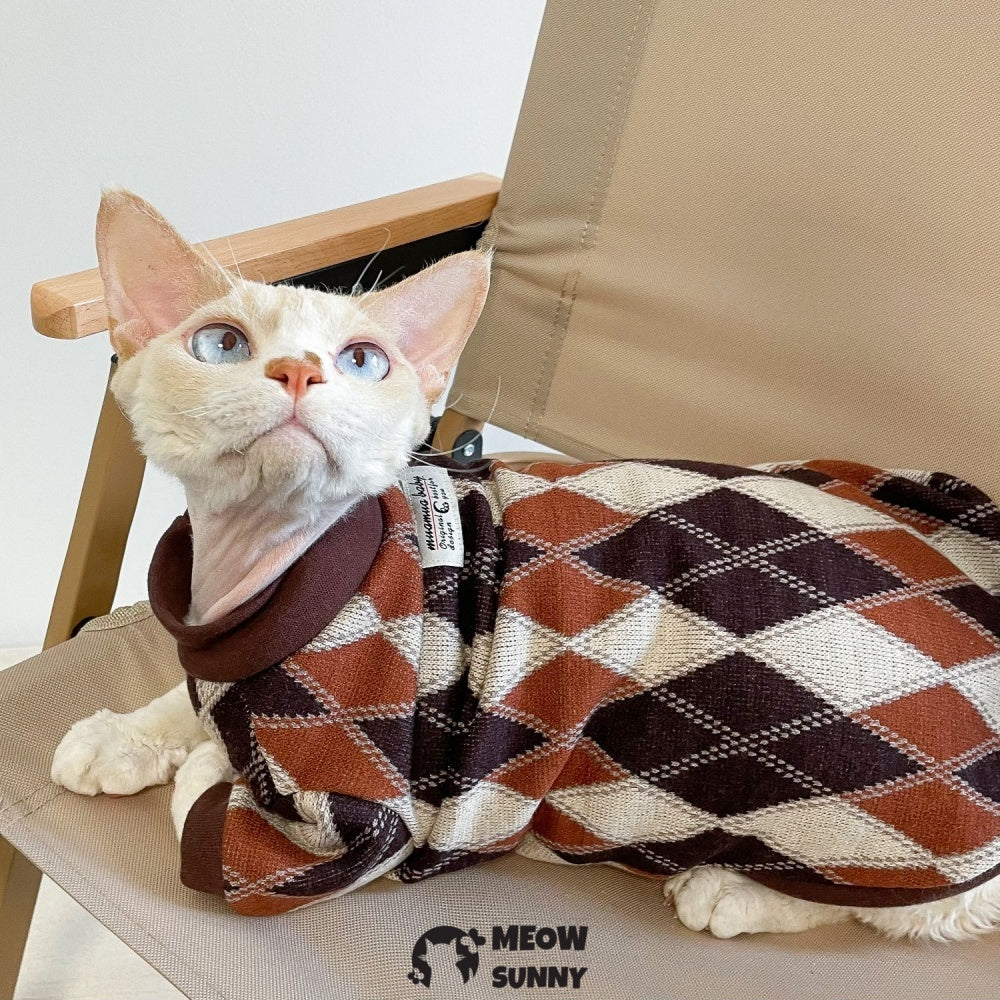 Diamond Check Sweater for Sphynx and Hairless Cat Breeds