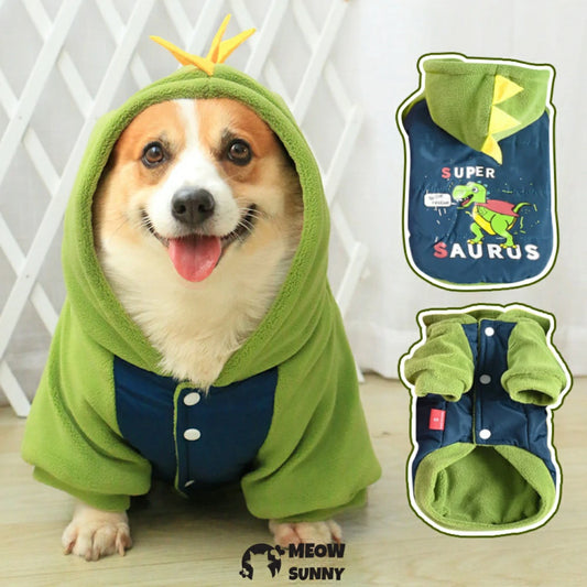 Dinosaur shaped puppy winter clothes warm and thick
