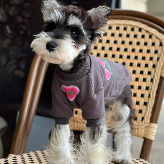 Dog Autumn and Winter Round Neck Gray Heart Plush Cotton Warm Sweatshirt