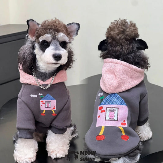Dog Clothes Autumn/Winter Plush Cotton Gray Sweatshirt