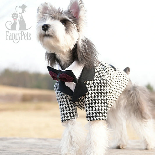 Dog Clothes Pet Suit Small and Medium Dog Houndstooth Wedding Dress