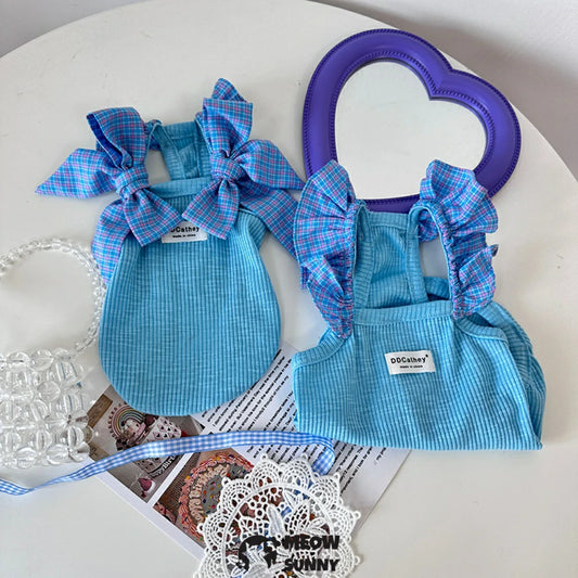 Dog Dress Plaid with Bowknot Cute Dress for Small Dog