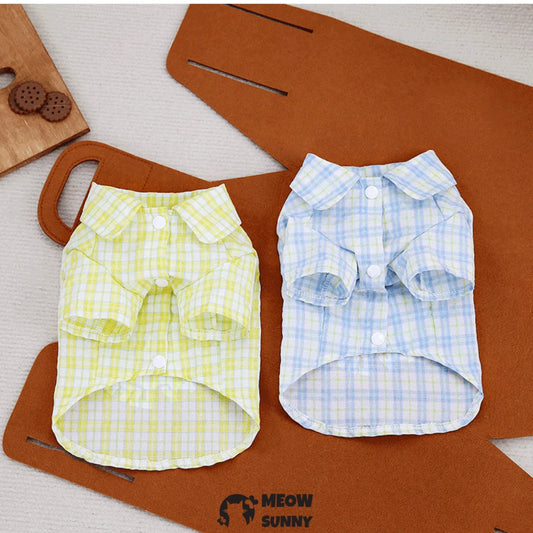 Dog Outfits for Small Dogs Boy Girls Summer Shirts with Plaid Pants Shirts