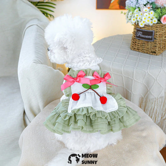 Dog Princess Dresses Cherry Costume Cute Lace Coat Floral Outfits