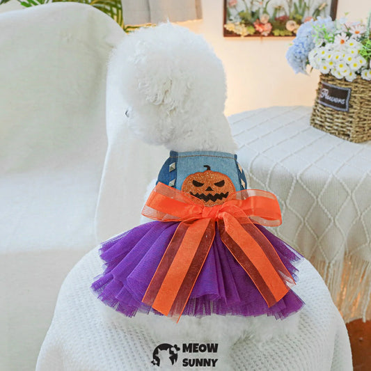 Dog Pumpkin Skirt Pet Clothes Halloween Princess Dress