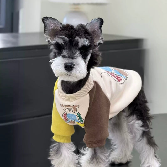 Dog autumn and winter clothes color matching cute bear plush cotton sweatshirt