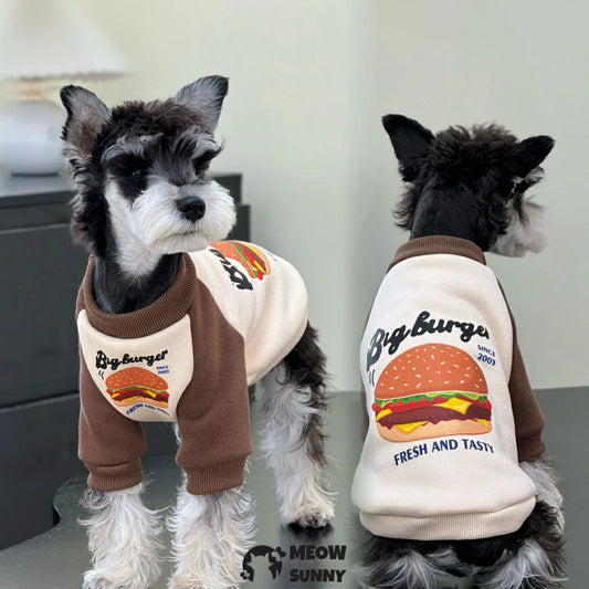Dog autumn and winter clothes hamburger color matching velvet cotton sweatshirt