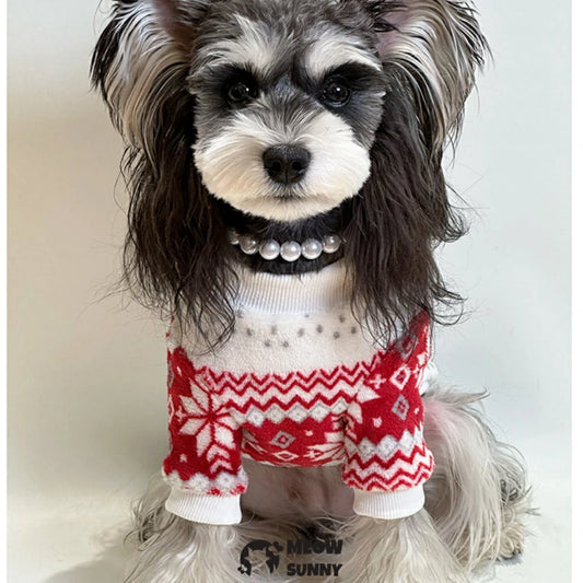 Dog clothes, pet warm fleece-lined Christmas-themed printed clothing
