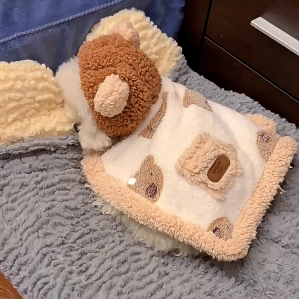 Dog clothes, winter fleece hooded cape, bathrobe, blanket