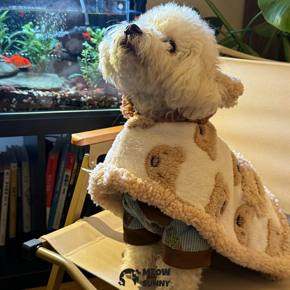 Dog clothes, winter fleece hooded cape, bathrobe, blanket