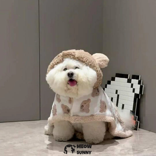 Dog clothes, winter fleece hooded cape, bathrobe, blanket