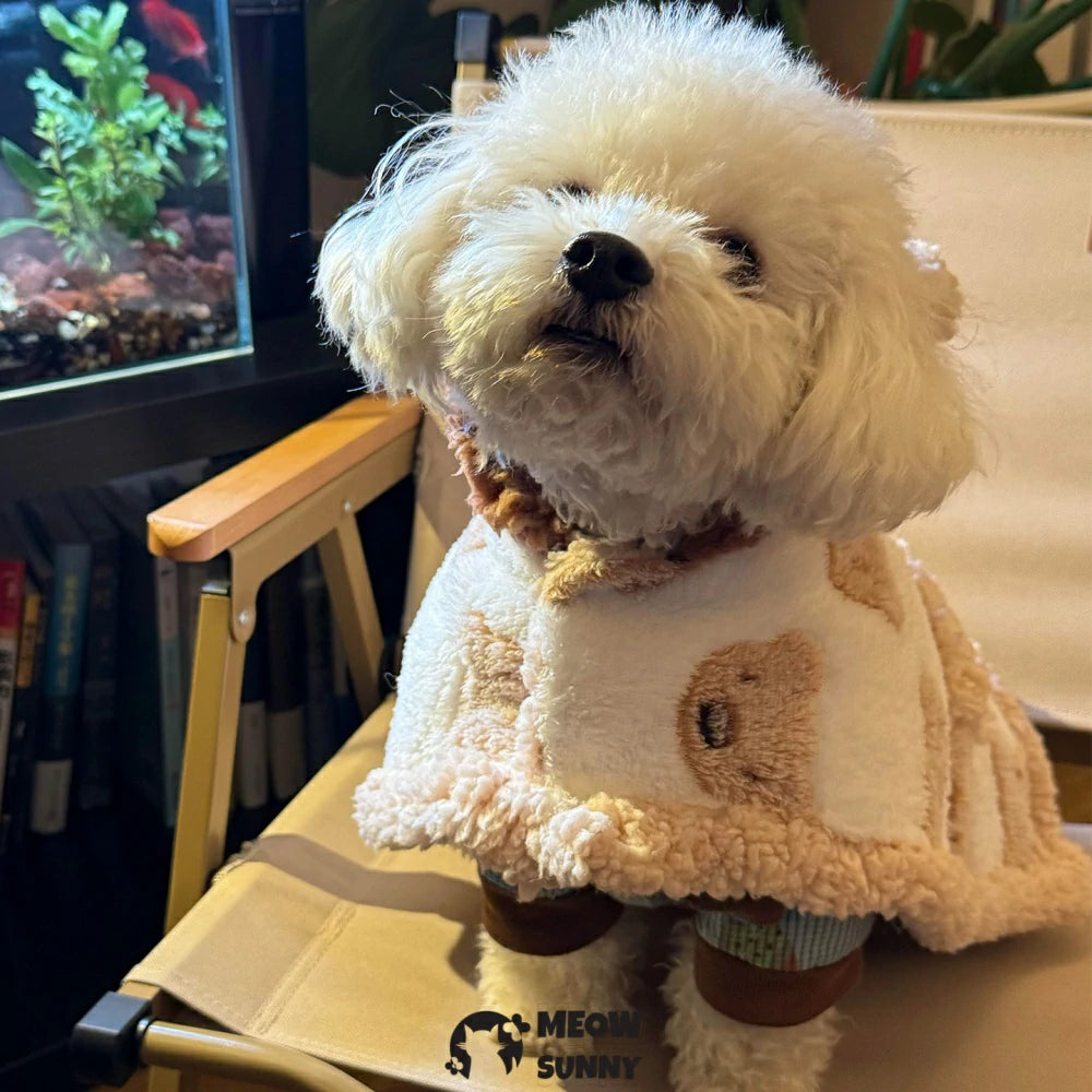 Dog clothes, winter fleece hooded cape, bathrobe, blanket