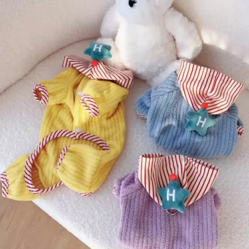 Dog clothes for small dogs, four-legged, thickened fleece sweater.