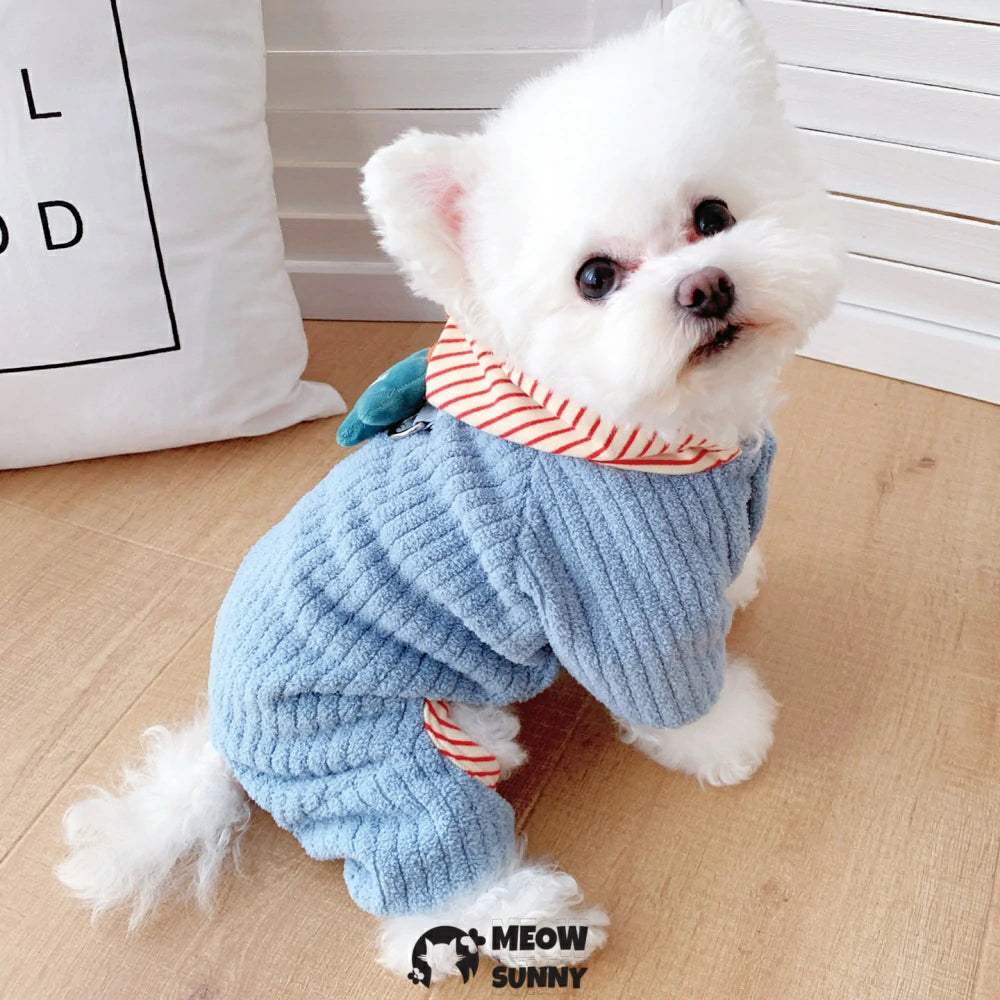 Dog clothes for small dogs, four-legged, thickened fleece sweater.