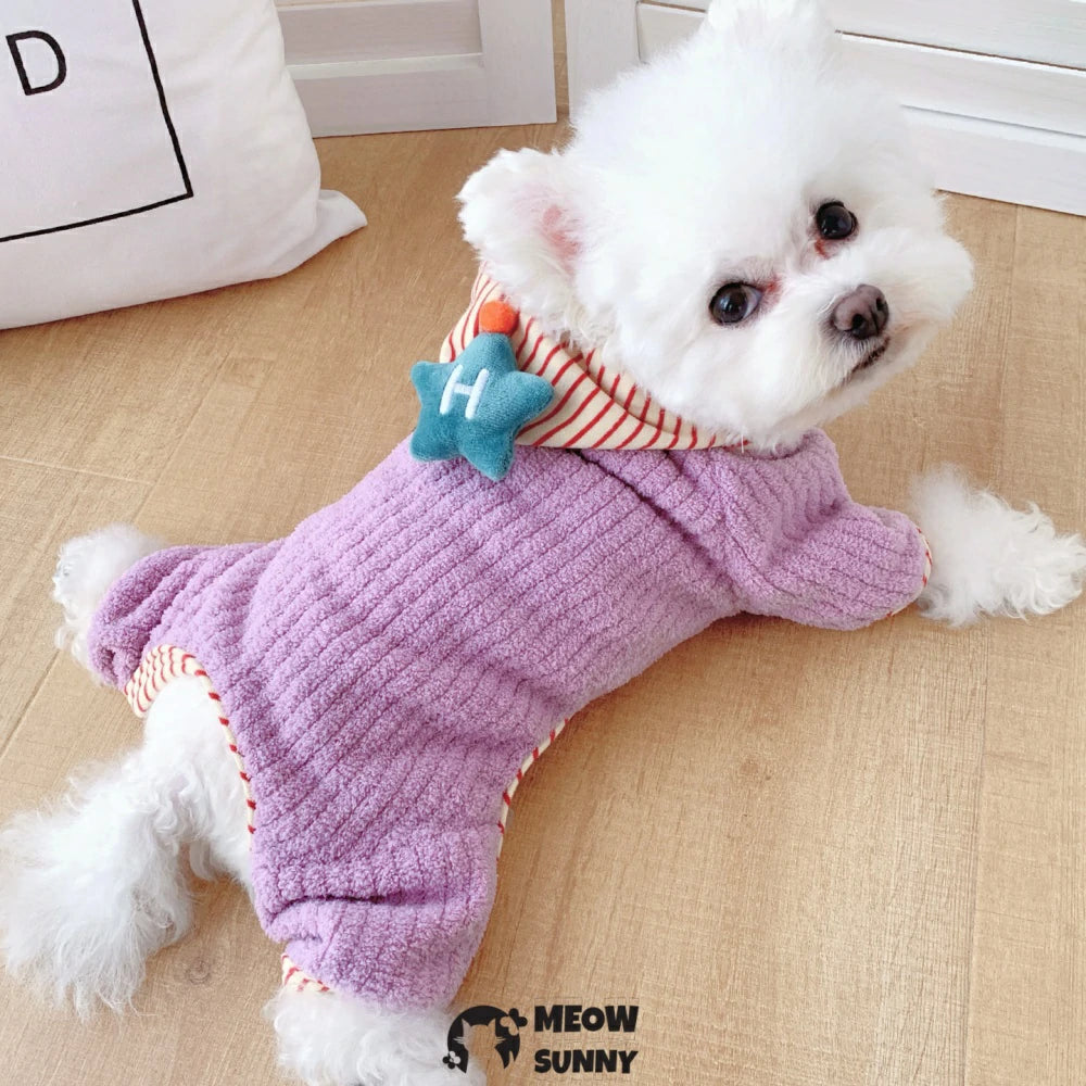 Dog clothes for small dogs, four-legged, thickened fleece sweater.