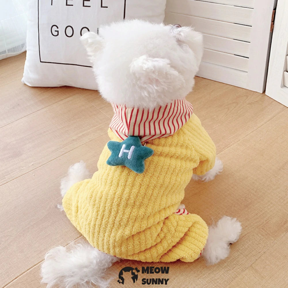 Dog clothes for small dogs, four-legged, thickened fleece sweater.