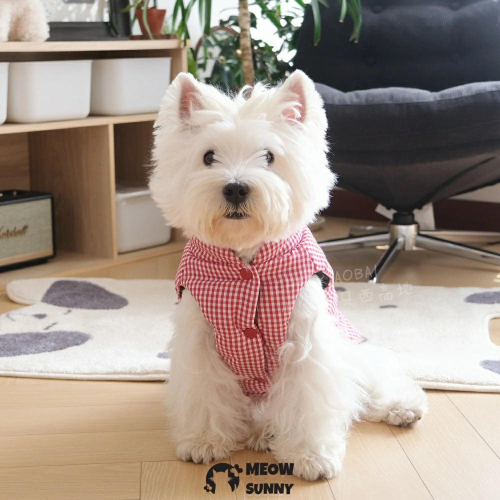 Dog clothes plaid vest warm double-sided cotton coat