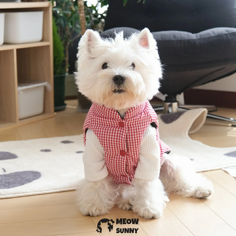 Dog clothes plaid vest warm double-sided cotton coat