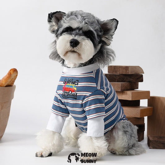 Dog Soft Breathable Cotton Shirt Blue and White Stripes