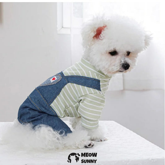 Dog overalls pet clothes heart four-legged pants