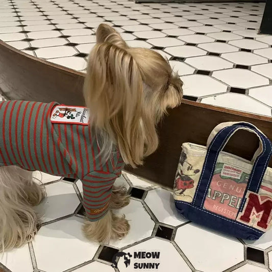 Dog pure cotton plus velvet warm striped cartoon T-shirt red