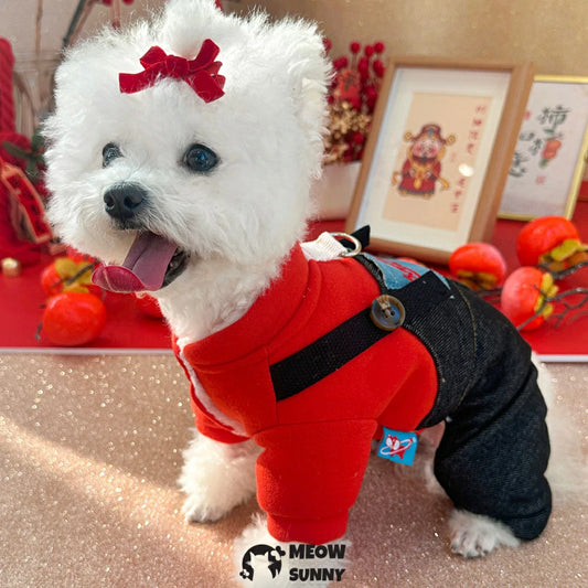 Dog winter clothes thick cotton coat traction four-legged overalls