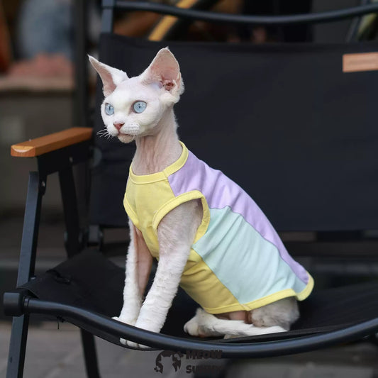 Fashion patchwork Sphynx Hairless Cats Shirt XS-XXL 1-14Lbs