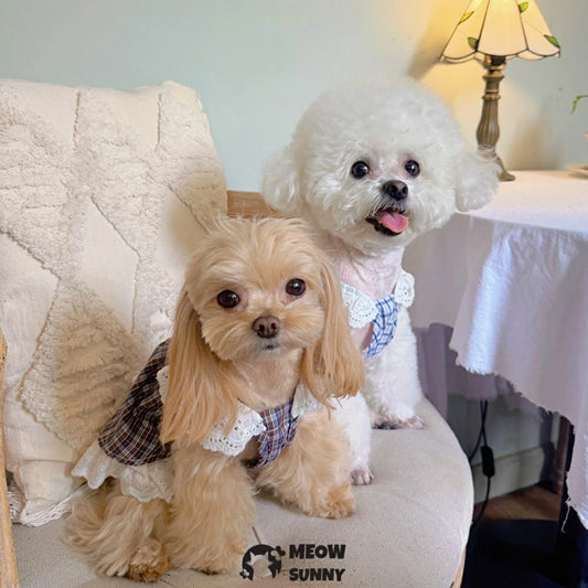 Forest-style retro plaid pet dress for small dogs, made of pure cotton, cool and cute.