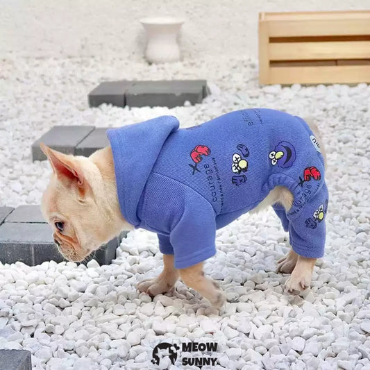 Four-legged French bulldog autumn and winter clothes with thick fleece