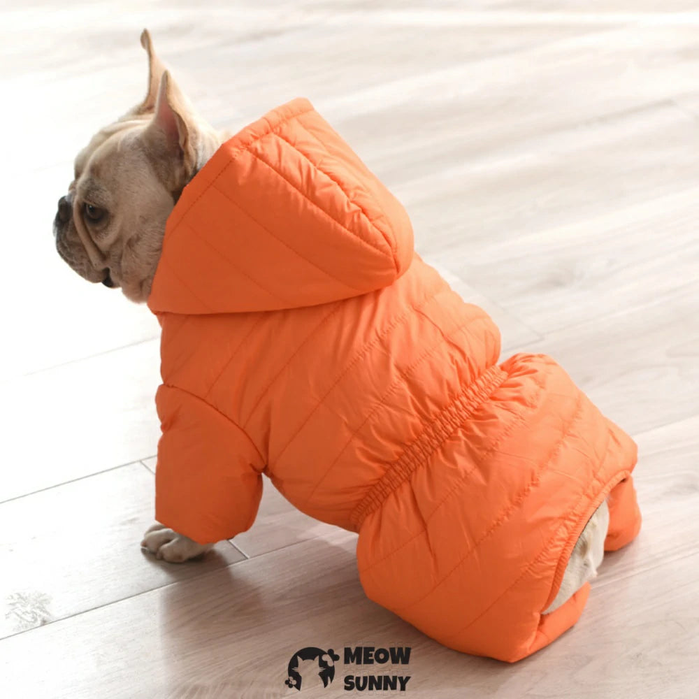 French Bulldog Clothes Winter Solid Color Hooded Warm Cotton Coat