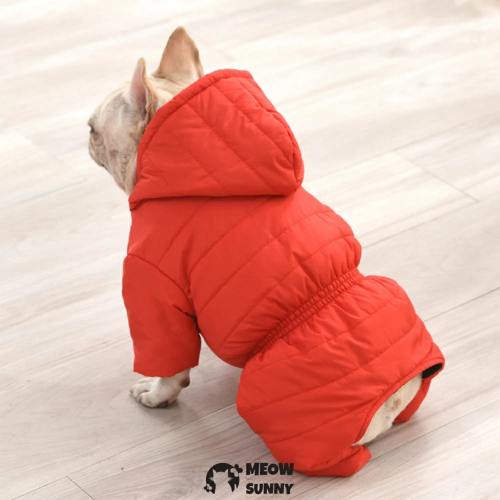 French Bulldog Clothes Winter Solid Color Hooded Warm Cotton Coat