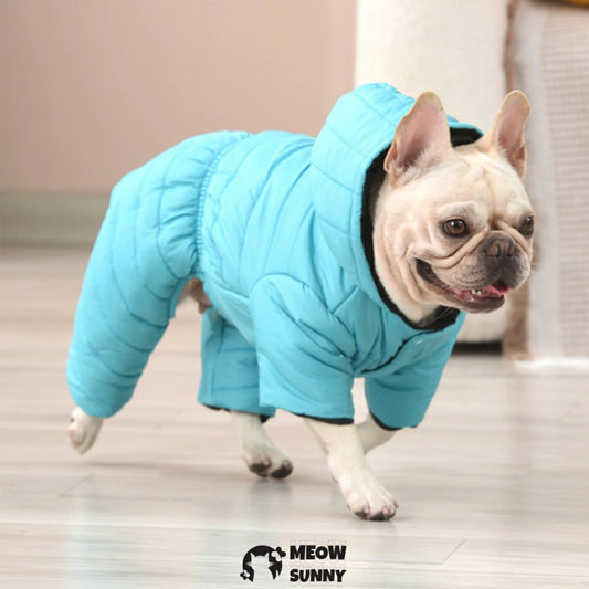 French Bulldog Clothes Winter Solid Color Hooded Warm Cotton Coat