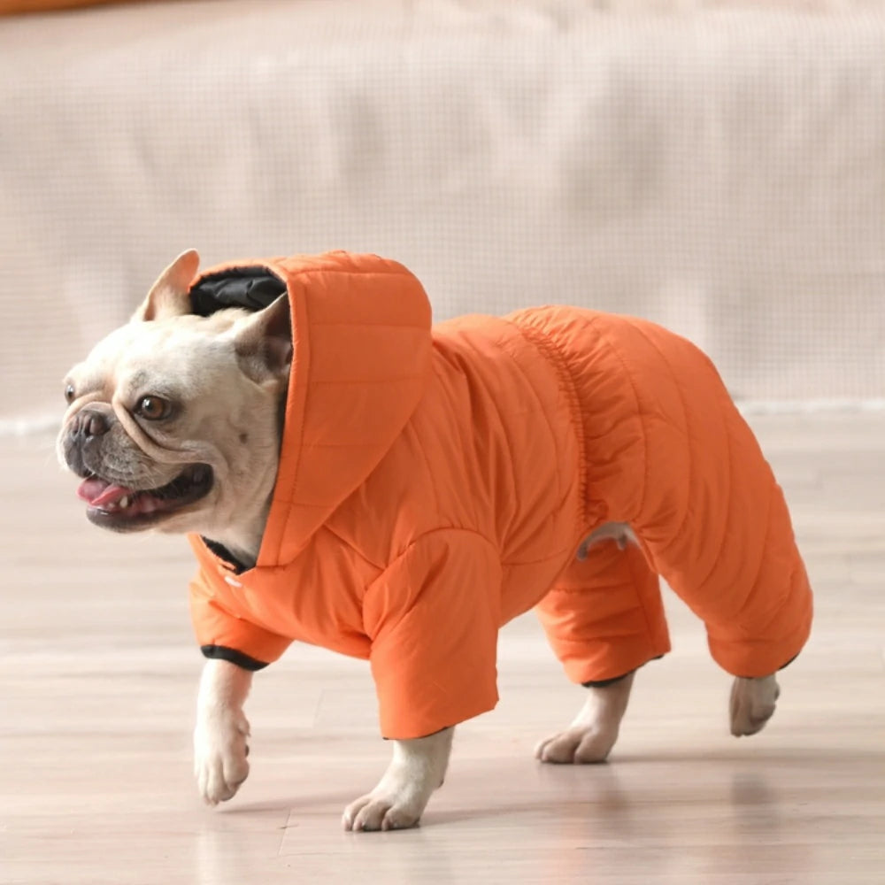 French Bulldog Clothes Winter Solid Color Hooded Warm Cotton Coat