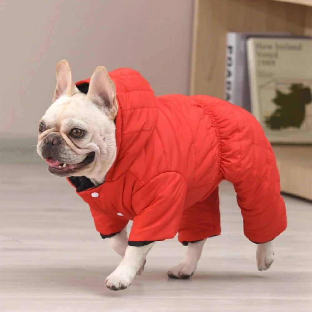 French Bulldog Clothes Winter Solid Color Hooded Warm Cotton Coat