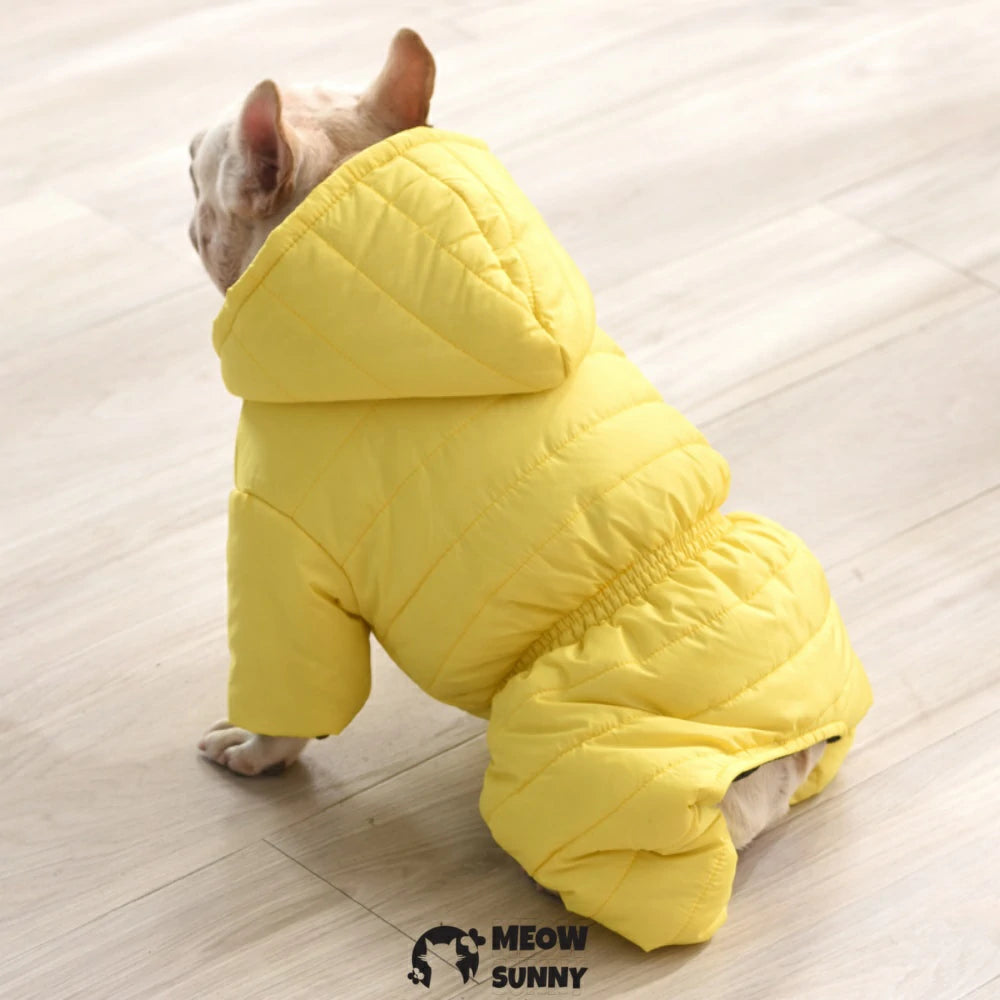 French Bulldog Clothes Winter Solid Color Hooded Warm Cotton Coat
